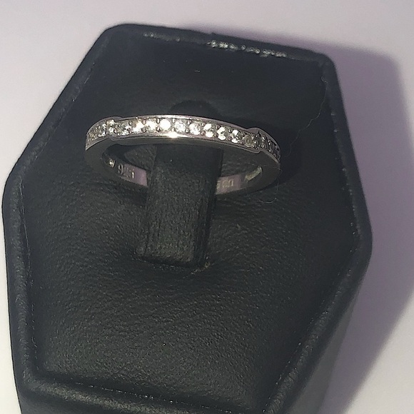 VTG Sterling Silver & Cz Ridged Edge Simple Band Stacker Ring Sz 5 - Picture 5 of 12
